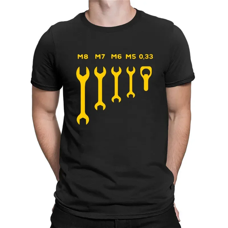 Men's Funny Wrench Jaw Spanner Beer Car Mechanic Gift Cotton T Shirt Short Sleever O Neck Casual Tops Male Car Fans Streetwear