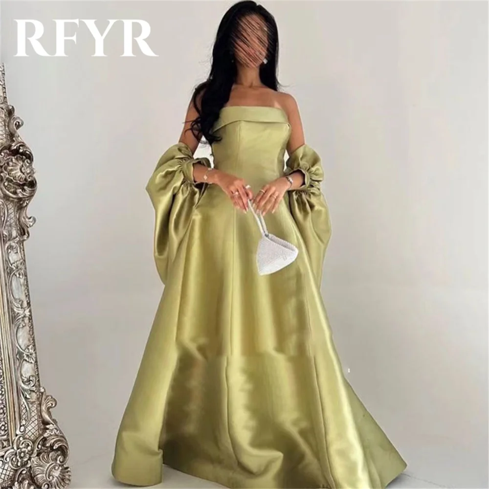 

RFYR Elegant Green Evening Dresses Off The Shoulder A Line Arabic Israel Prom Dress Strapless Formal Women Party Gown Customized