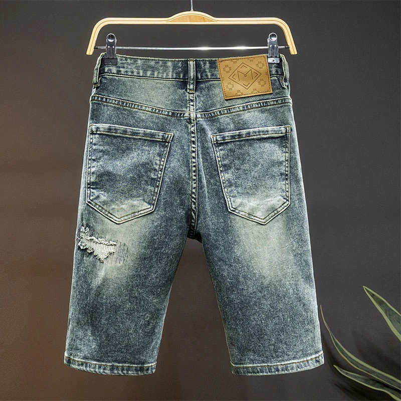 Streetwear Ripped Elastic Male Short Pants Fashion Hole Denim Shorts  Men Hip Hop Jeans Casual Stretch Vintage Short