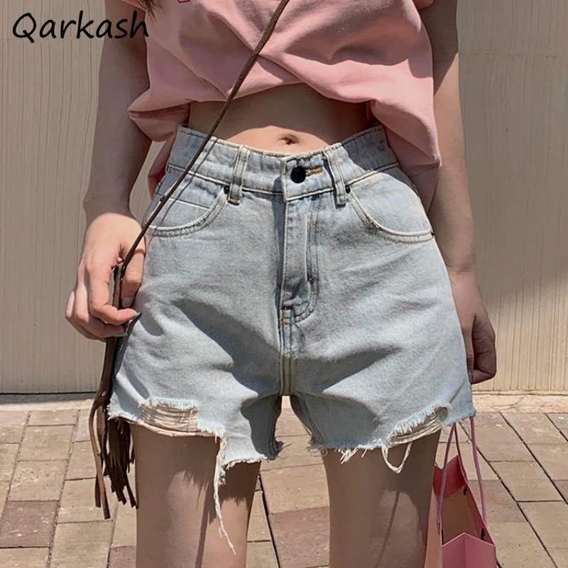 

Denim Shorts Women Ripped Vintage Basic Washed Hotsweet Fashion Tender Summer All-match Streetwear Wide Leg Casual High Waist