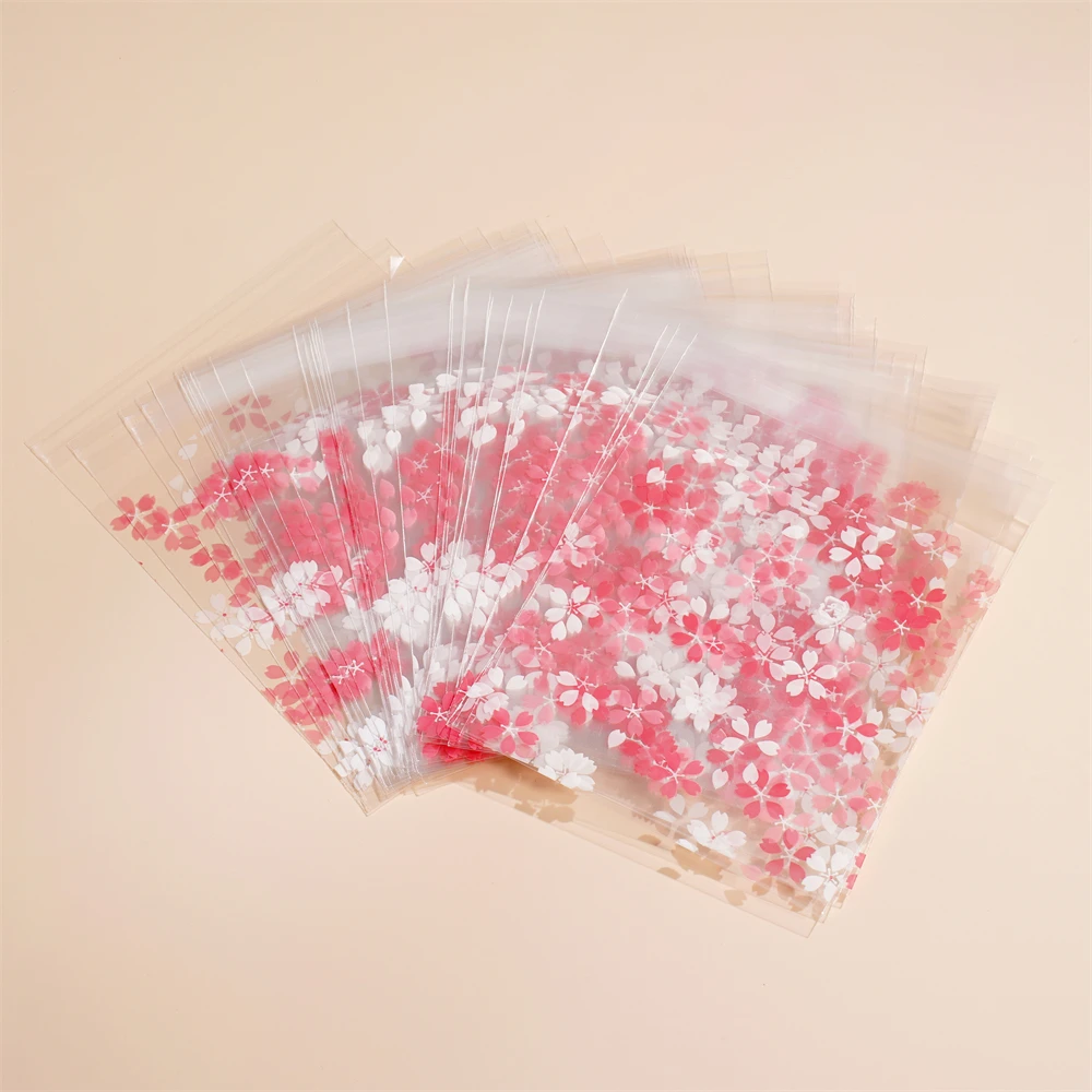 50-100pcs Flower Printed Opp Transparent Resealable Poly Bags Self Adhesive Plastics Bags For DIY Gifts Jewelly Making Seal Bags