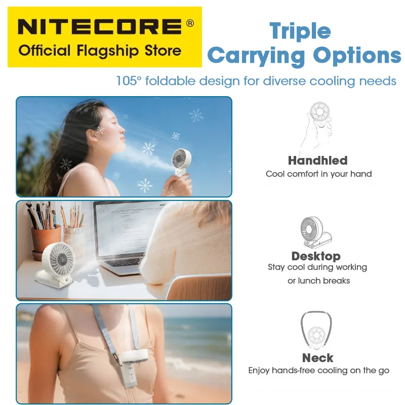 Nitecore izzcool 30 ventilador de ar condicionado dobrável edc portátil acampamento ventilador portátil USB-C recarregável spray resfriamento névoa refrigerador