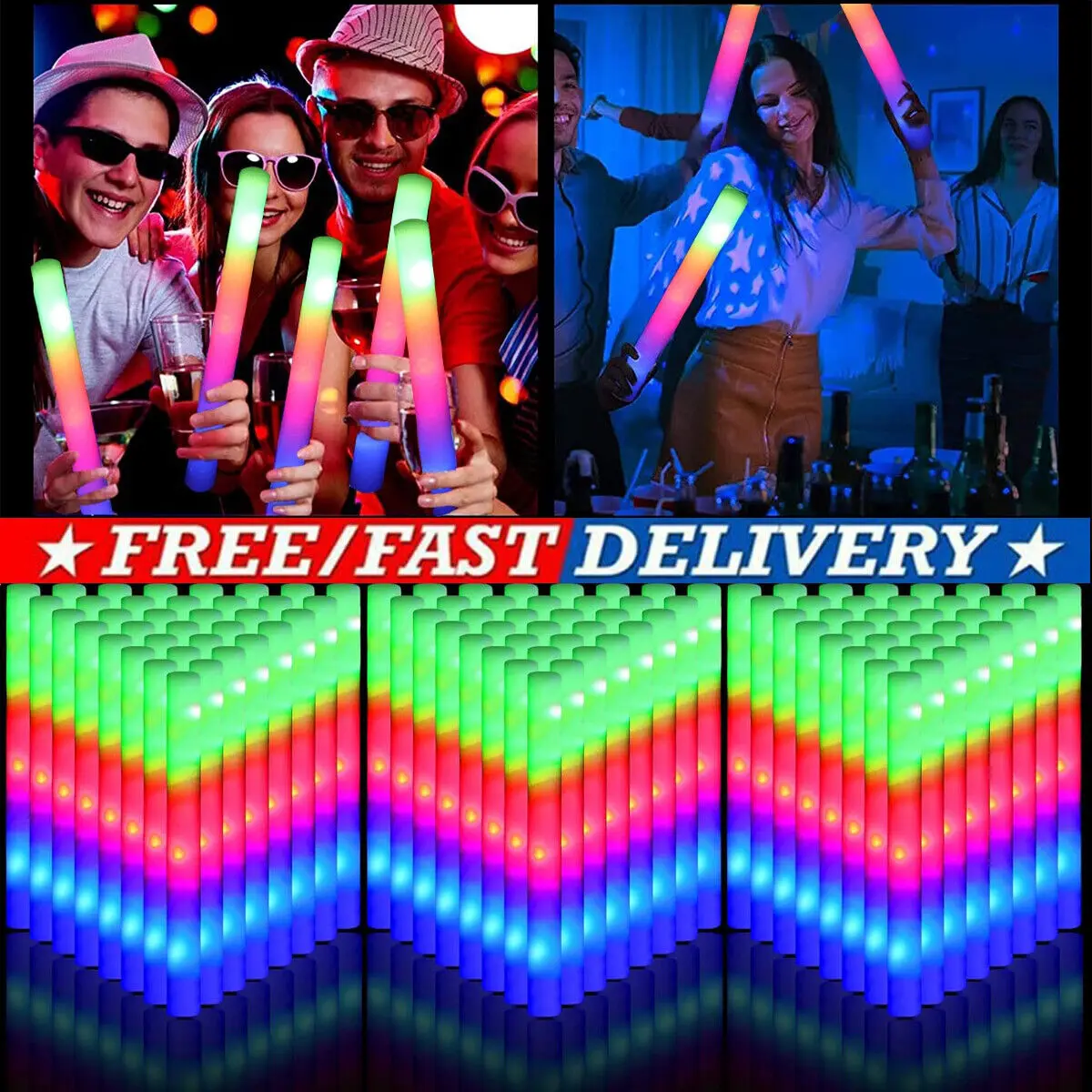 102 Pcs LED Glow Colorful Sticks Glowing Lighting Foam Stick Cheer Tube Dark Light For Wedding Concert Birthday Party Supplies