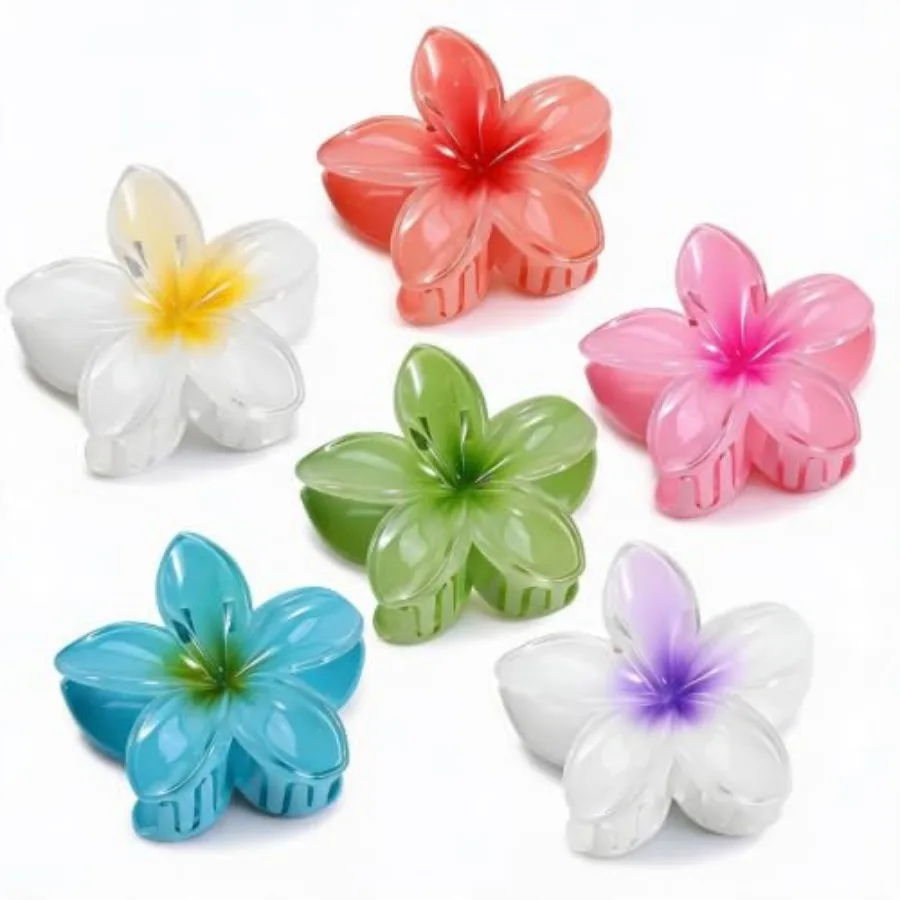 Hawaiian Flower Hair Clips 6 Pack Colorful Claw Clips for Women Girls, Large Aesthetic Hair Accessories for Thick or Thin Hair,