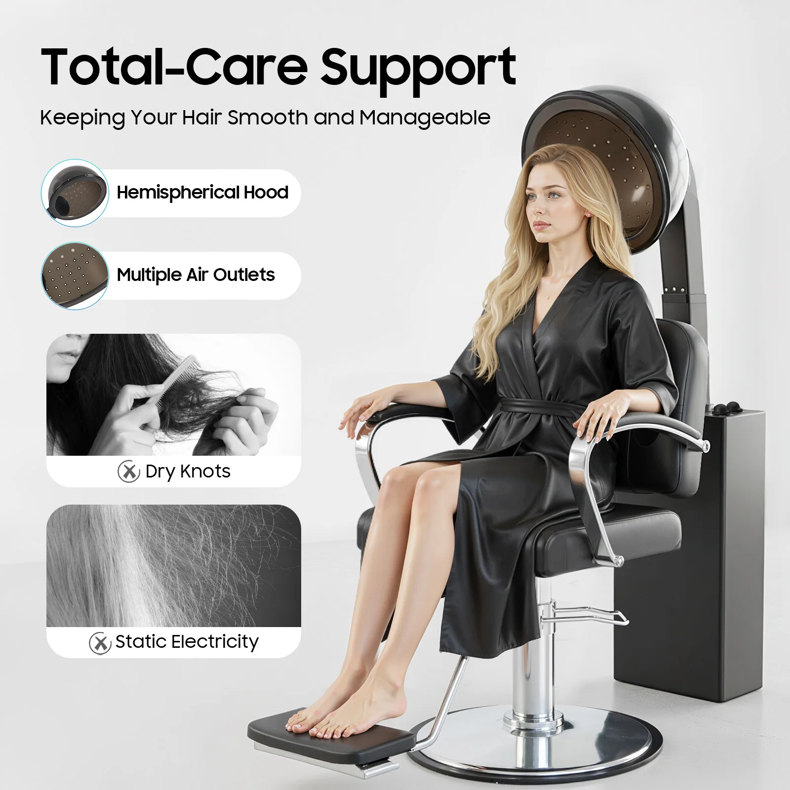 Salon Hair Dryer Hooded with Timer Adjustable Temperature - Professional Stand Hair Dryer for Conditioning Treatment, Home Salon