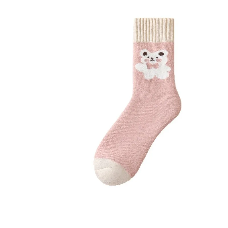 5足組 レディース ミッドカーフ ウール裏地 厚手ソックス 女の子 秋 冬 暖かい カラーブロック カシミヤソックス 女性用 サーマルソックスセット