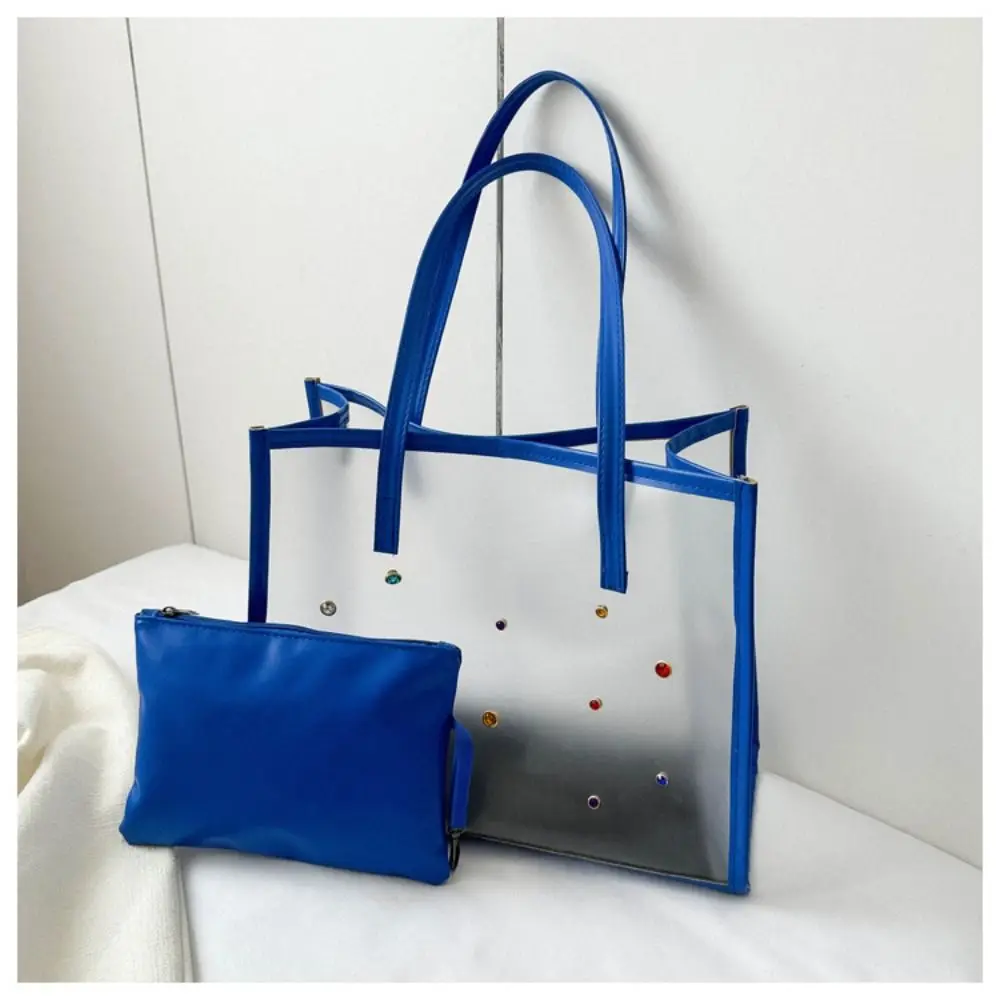 2pcs/set Large Capacity Transparent Shoulder Bag New PVC Fashion Beach Tote Bag Solid Color Jelly Pack Daily Shoulder Bag