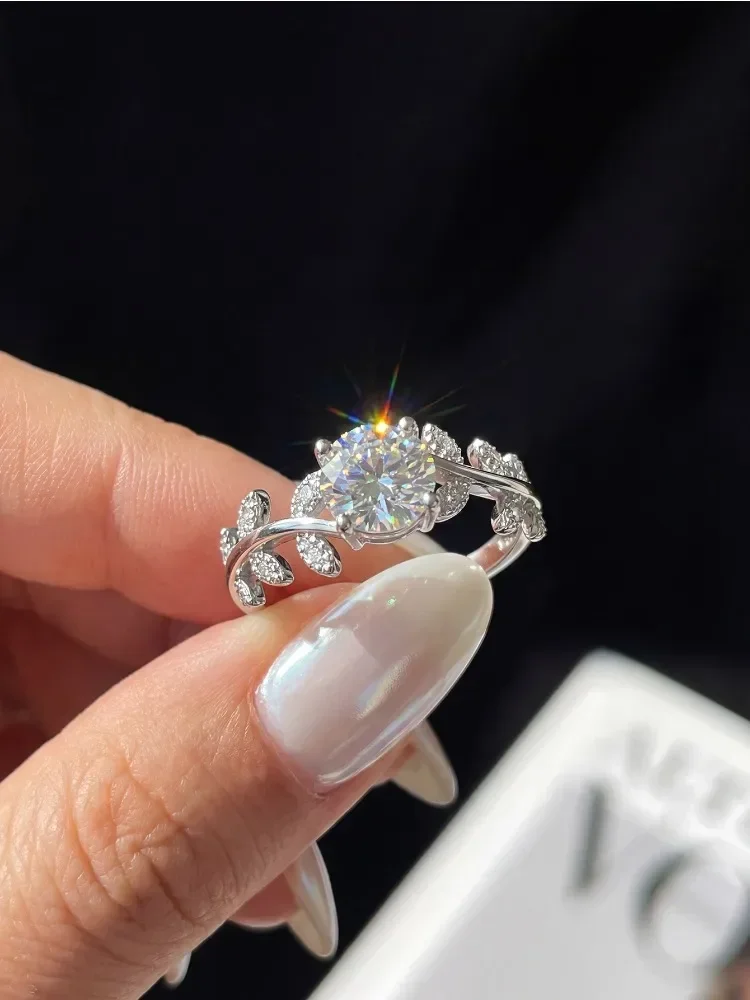 Luxuriöser 925 Sterling Silber 1CT Zertifizierter Moissanit-Diamant Blatt-Ring für Damen, Täglicher Schmuck für Jubiläen – Detail 3
