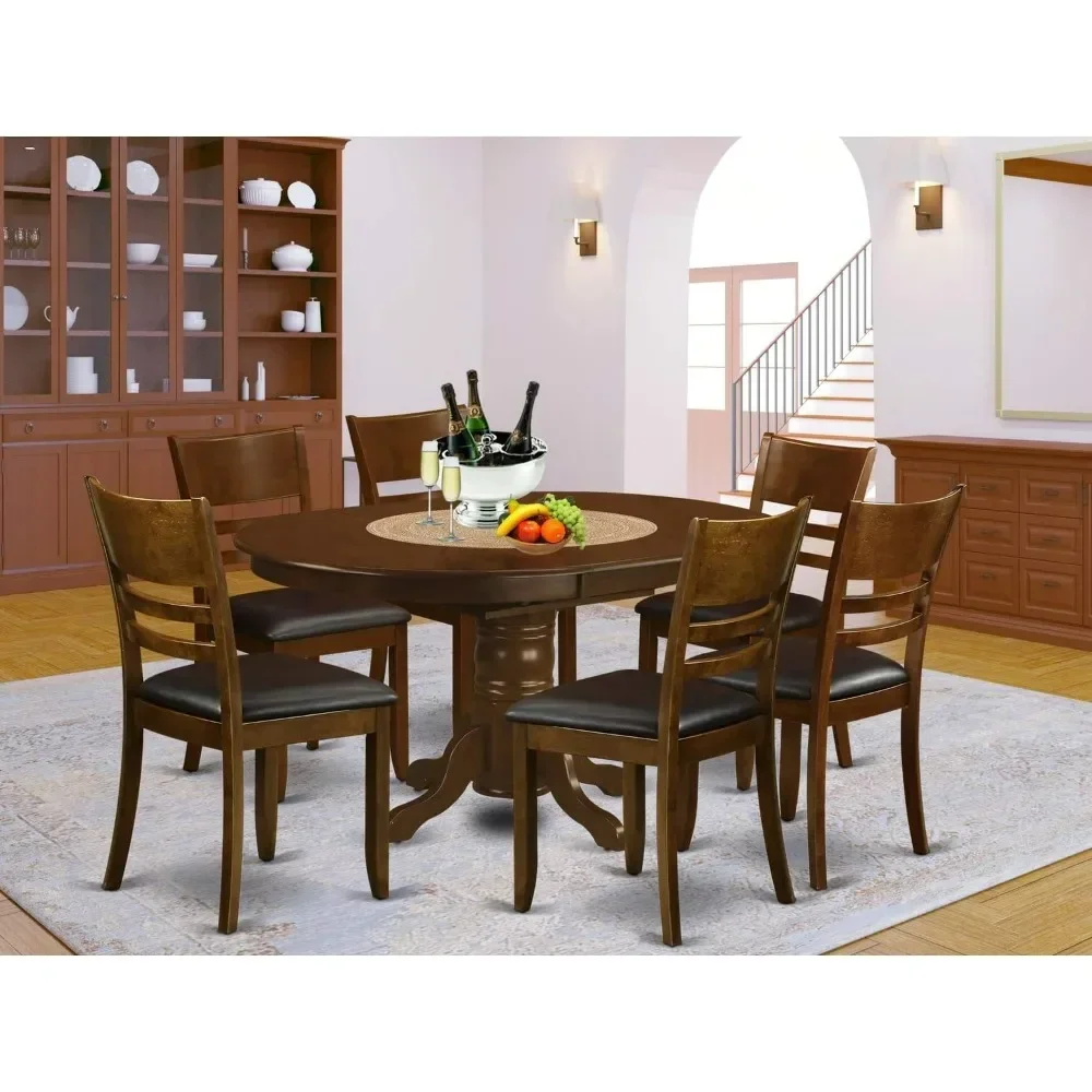 7 Piece Kitchen Table & Chairs Set Consist of an Oval Dining Table with Butterfly Leaf and 6 Faux Leather Dining Room Chairs