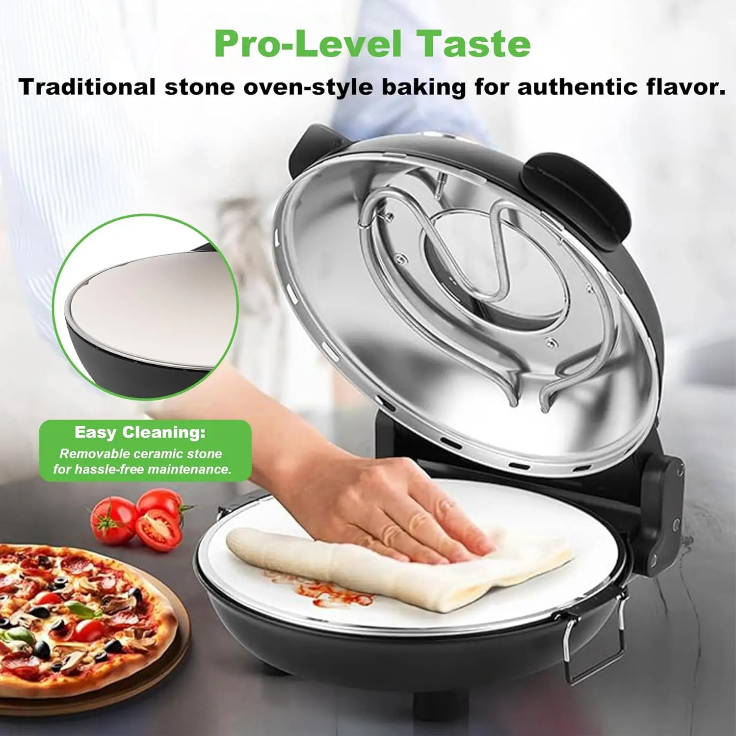 Indoor Pizza Oven-12’’Electric Pizza Maker with Dual Temperature Control,Heat-Insulated Countertop Pizza Oven