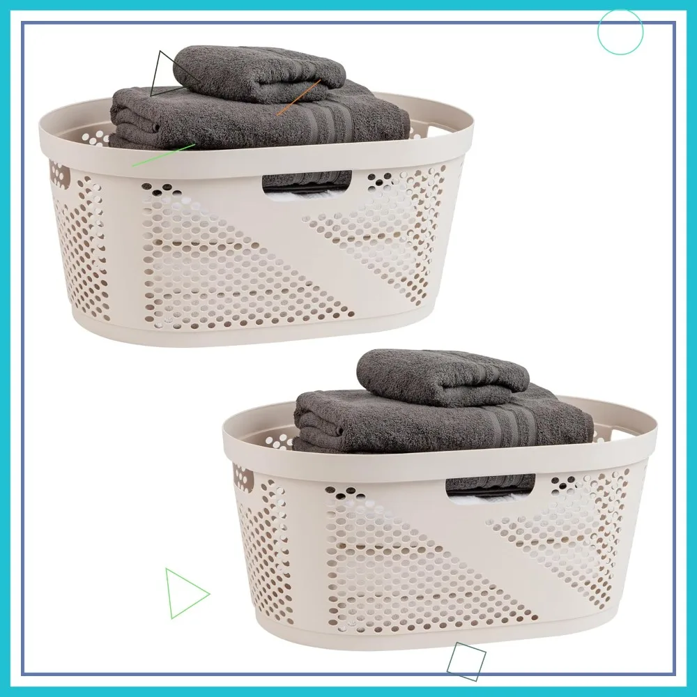 

40L Laundry Basket Set of 2, Premium Wicker Design Plastic Clothes Hamper for Home Bathroom Storage