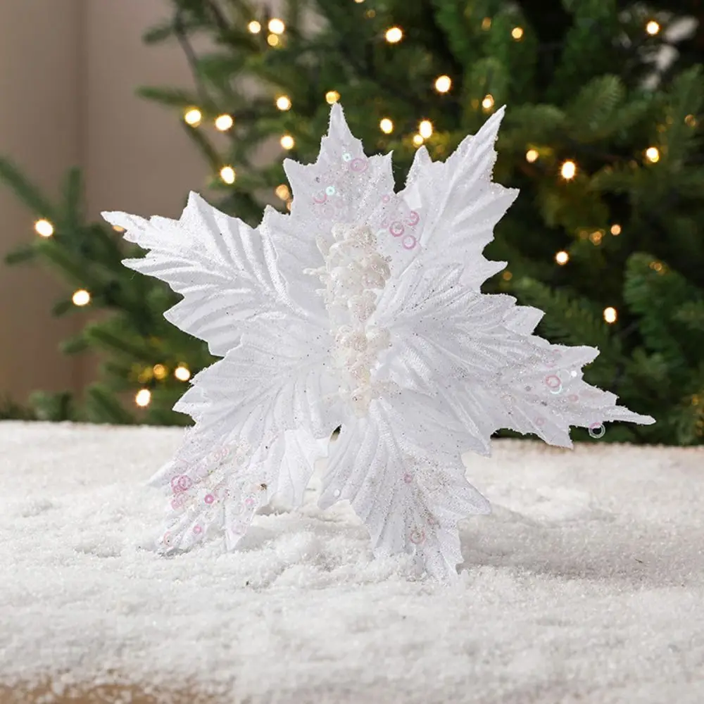 

High-grade Flower Head Artificial Christmas Flowers Handmade Shiny Simulated Sequined Flower DIY Xmas Tree Ornaments Wedding