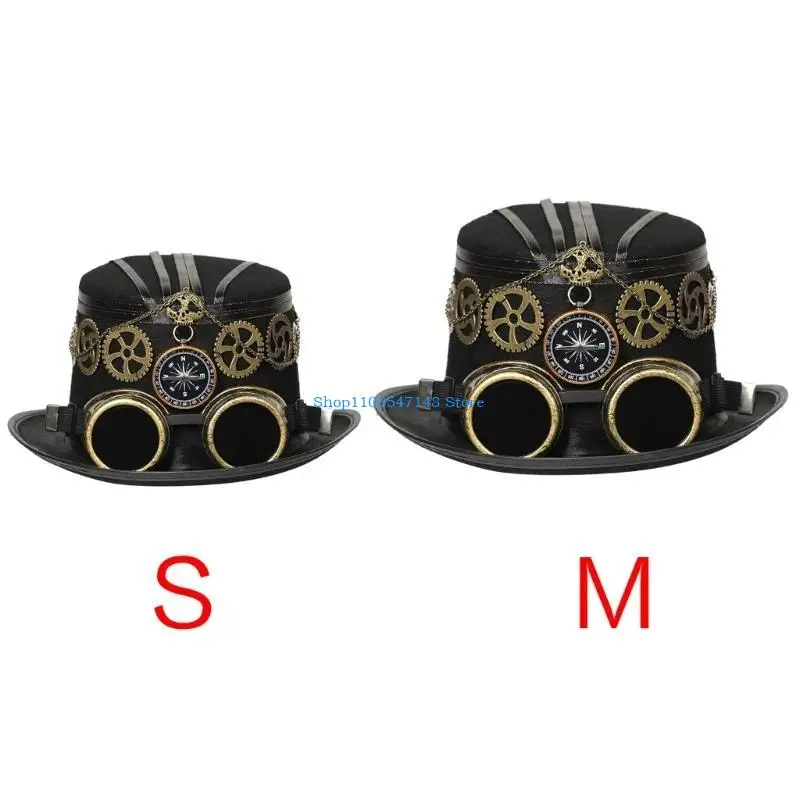

P88B Punk Top Hat for Unisex Top Hat Cosplay for Halloween Industrial Age Hair Accessory with Gears Goggles