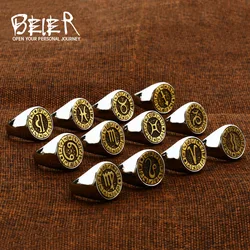 Beier New Style 316L Stainless Steel 12 Constellations Zodiac Sign Finger Rings High Polished Vintage Fashion Jewelry