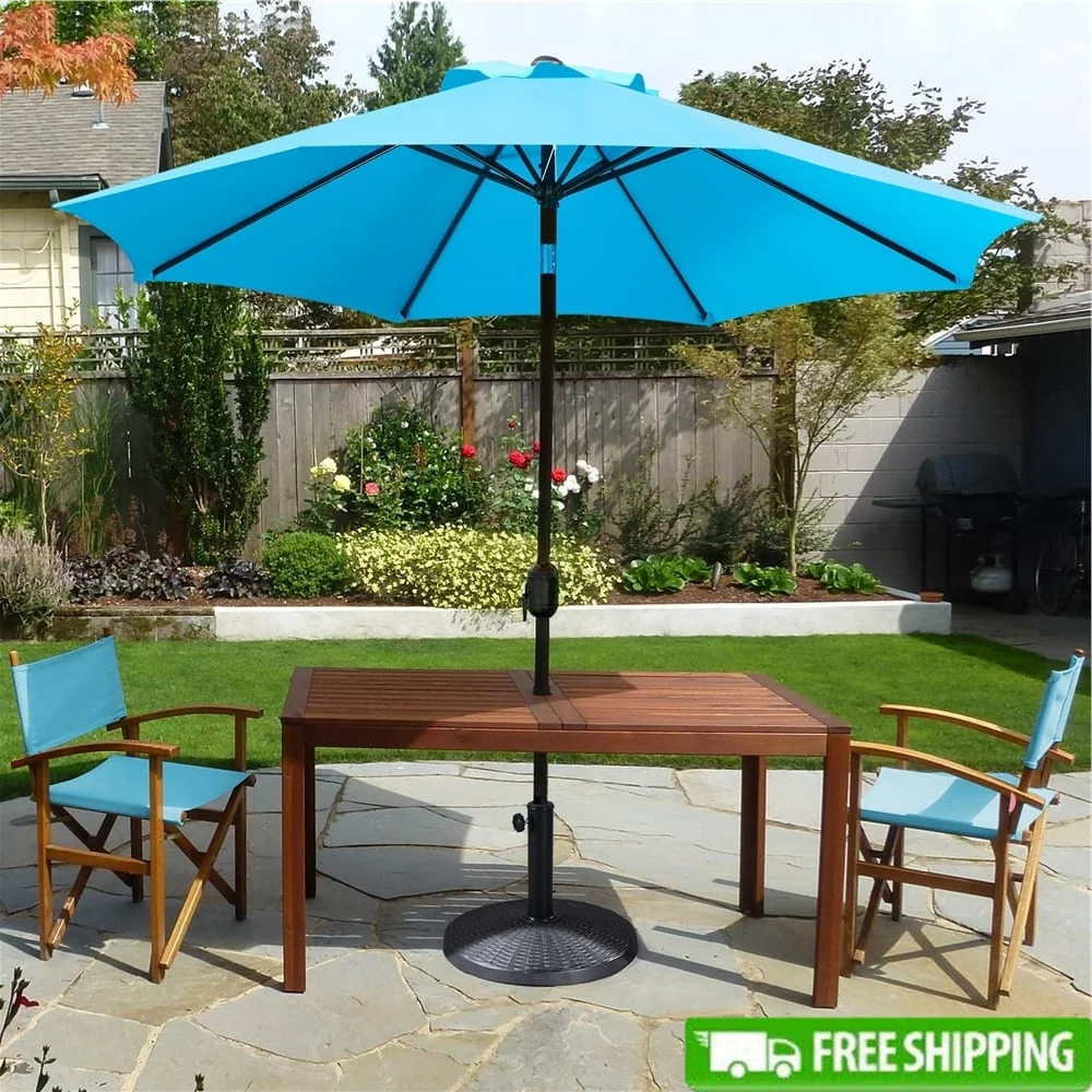 

9ft Round Market Patio Umbrella with Crank Tilt Function Strong Construction Garden Deck Poolside Cafe Restaurant