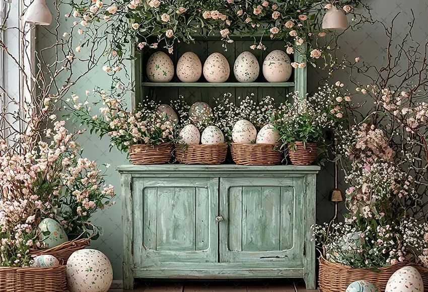 Mehofond 사진 배경 용수철 부활절 레트로 찬장 꽃 계란, 아이 생일 파티 초상화 장식 배경, 사진 스튜디오