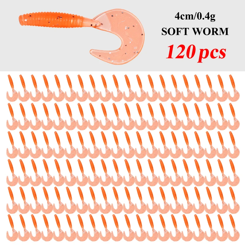 120 Stücke Neue Weiche Köder 4cm 0,4g Angelköder Kunststoff Silikon Wurm Moggot Grub Köder Salzwasser Wobbler Karpfen Swimbait für Hecht Werkzeug