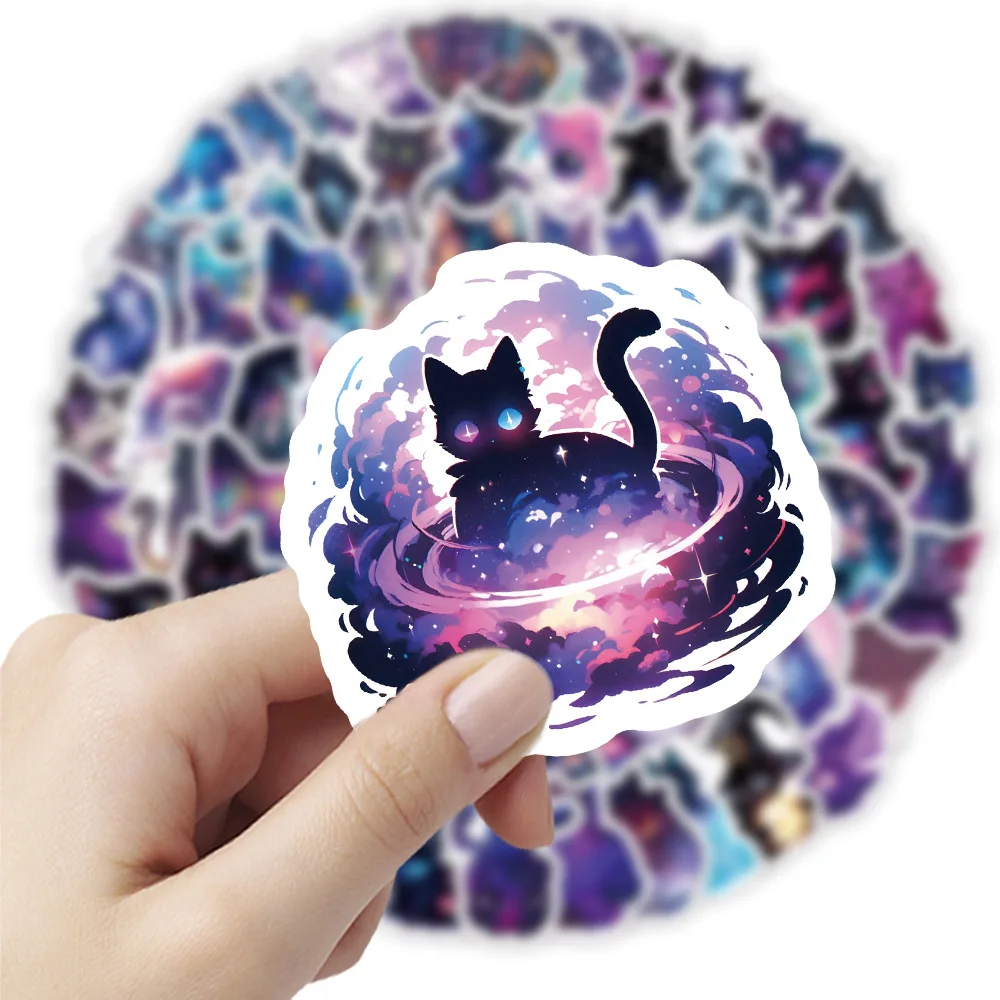 100PCS Colorful Starry Sky Cat Graffiti Stickers Fantastic Universe Background Graffiti Cute Animal Decal Luggage Laptop Kids To