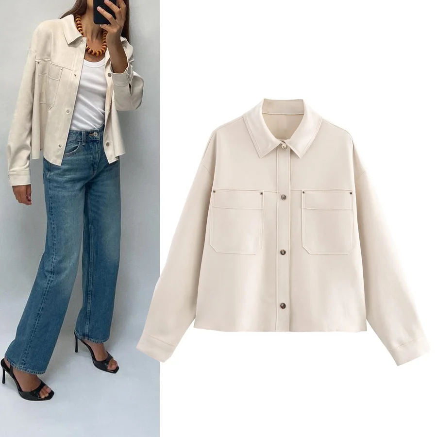 

Faionable Casual Lapel Jaet Women's H906 Spring 2024 All-Match Sle Regular Length Other Material ort Outerwear