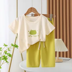 2 3 4 5 6 8 Years Summer Girls Clothing Set Cartoon Pattern Letter Print T-shirt+Pants 2Pcs Suit For Children Casual Outfit
