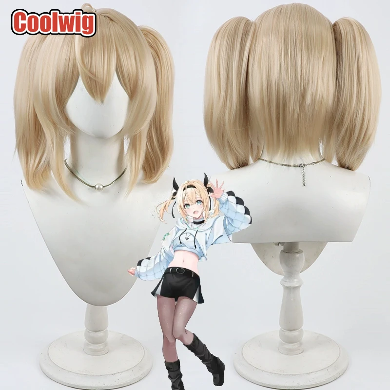 Coolwig Synthetic Hair Kazama Iroha Cosplay Wigs Virtual YouTuber Kazama Iroha 30cm Short Blonde Ponytail Wig Heat Resistant
