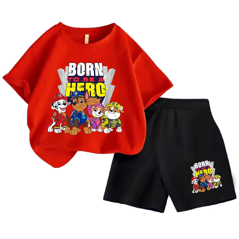 Conjunto de ropa para niños de la Patrulla Canina, camiseta Chase Skye, pantalones cortos, 2 uds., traje de verano para niños, ropa deportiva con estampado de perro bonito para niñas y niños