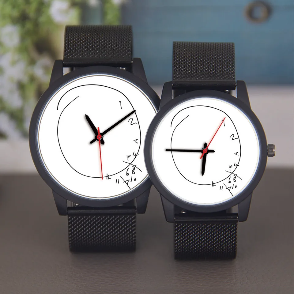 Distorted Hand Drawn Clock Face Quartz Watch Irregular Crowded Numbers Surreal Sketch Dial Leather Strap Novel Dark Style Wristw
