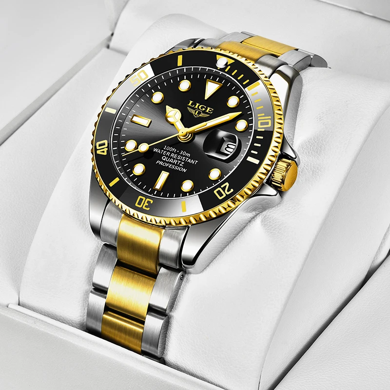 LIGE Top Brand Luxury Watches for Men Fashion Casual Sport Business Satainless Steel Wristwatch Simple Dial Quartz Man Watch New