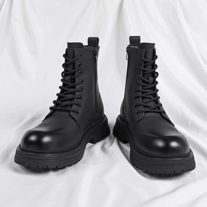 

European American Men Thick Soled Casual High Top Boots Height Increasing Non Slip Warm Personalized Motorcycle Boots