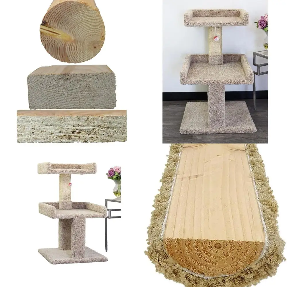 

Роскошный большой кошачий дерево-шармёр с прочным бежевым ковриком и надёжным деревянным каркасом для игр и отдыха