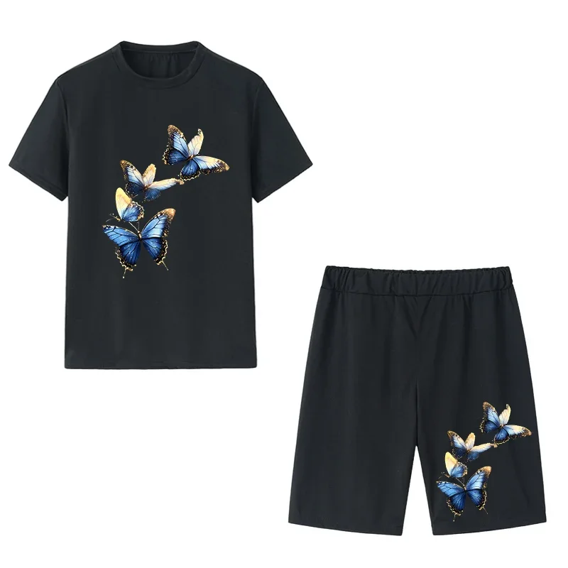 Conjuntos informales de dos piezas para mujer, ropa informal de verano, camisetas de manga corta con cuello redondo, chándal diario para mujer, pantalones cortos, trajes a juego