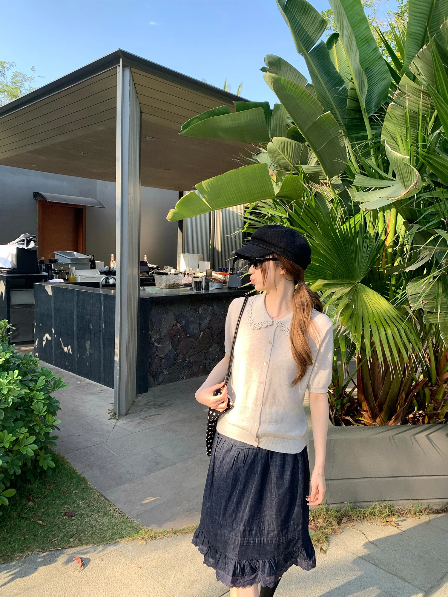 

Женская вязаная шерстяная кофта с воротником, коротким рукавом, на одной пуговице, повседневная, весенняя, модная, мягкая на ощупь, китайский бренд