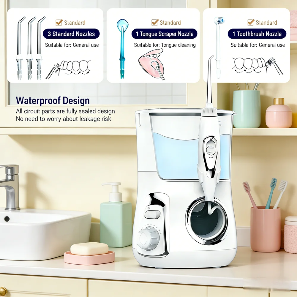 

Электрический ирригатор для полости рта с 10 режимами, 800 мл, для эффективной чистки зубов дома, 5 насадок