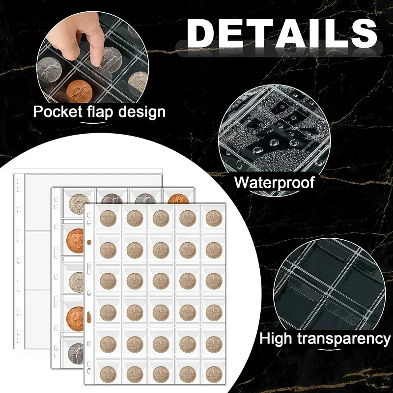 5 PCS Album for Coins Albums 12/20/30/42 Pocket Coins Collection PVC Transparent Inside Pages  Coins Loose Leaf Organizer Bag