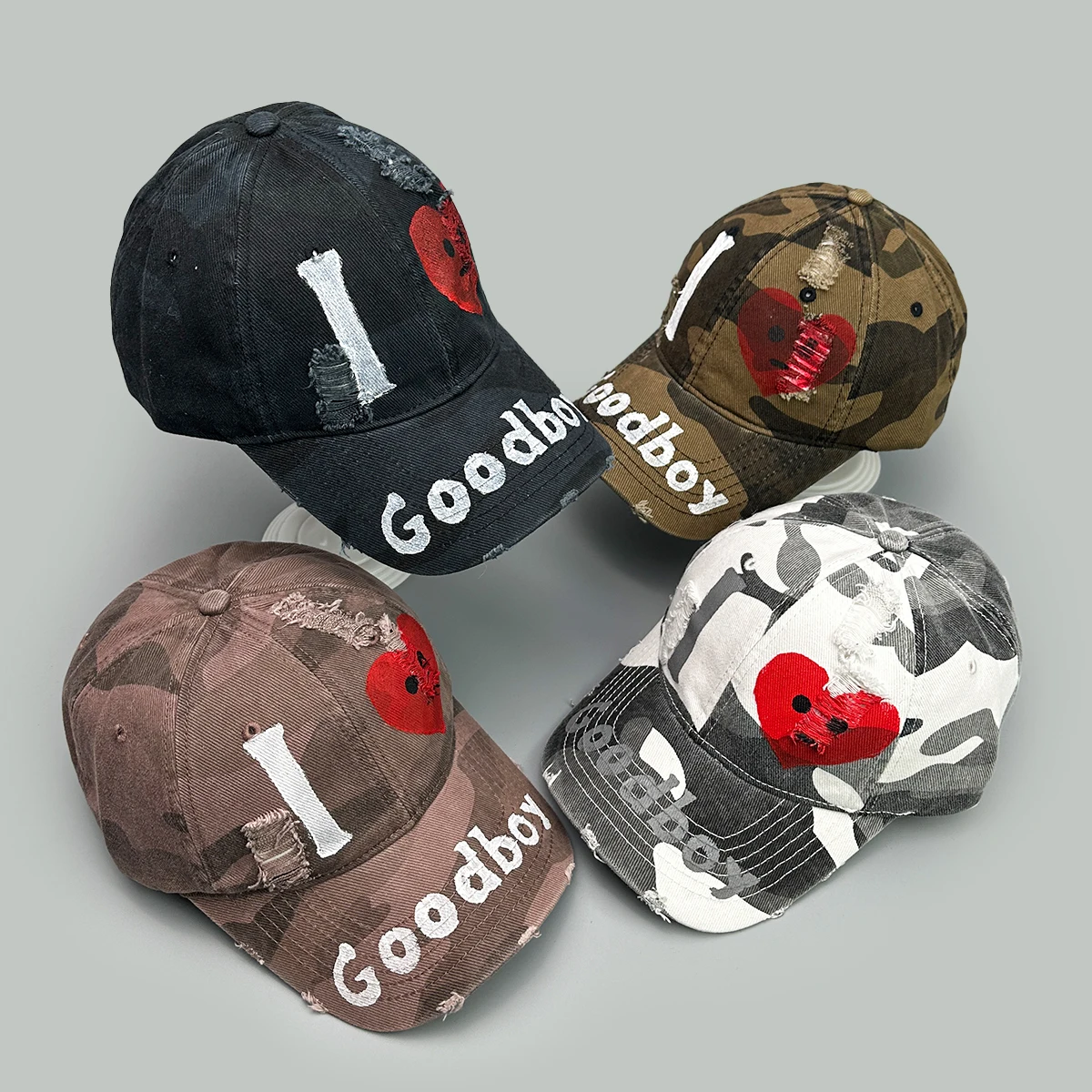 

CAMO Printed Goodboy Letters Baseball Hats New Unisex Breathable Broken Style SunshadeVersatile Personal Fashion Peaked Caps