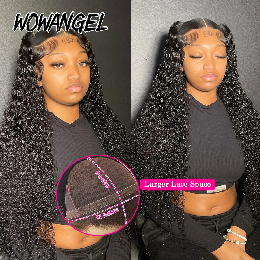 WowAngel Water Wave Glueless Human Hair Wigs 13x6 HD Lace Front Wigs Natural Scalp Curly Wigs Pre Pluck Brazilian Hair For Women
