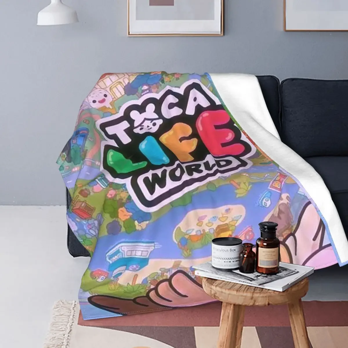 

Cute Toca Baby Blanket Flannel Spring/Autumn Cartoon Popular Breathable Warm Throw Blankets for Bed Travel Bedding Throws