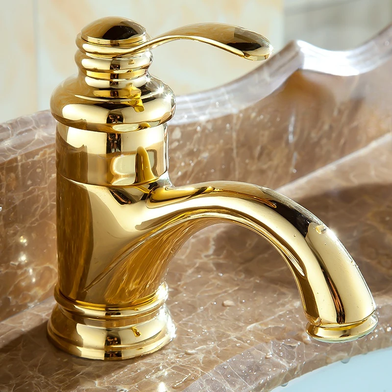 Bathroom Wash Basin Hot&Cold Mixer Water Tap Brass Gold Sink Faucets Deck Mounted  Faucet