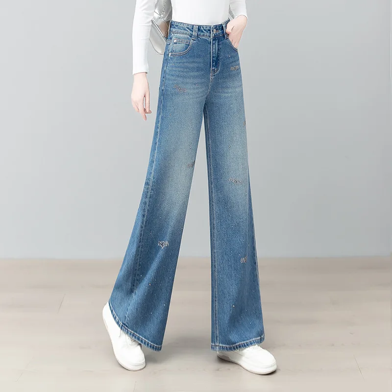 

Blue Jeans for Women, Autumn Straight-Leg Pants, Versatile High-Waist Slimming Embroidered Casual Pants