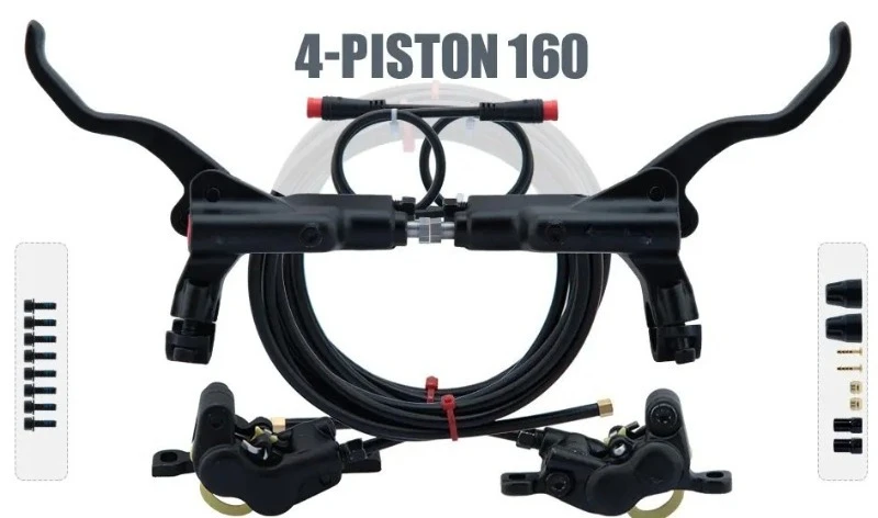 HB-876E 4-piston Disc Hydraulic Brake Electric Scooter Folding 203 Mountain Bike Power Off Black Red 160 E-bike Bicycle 180