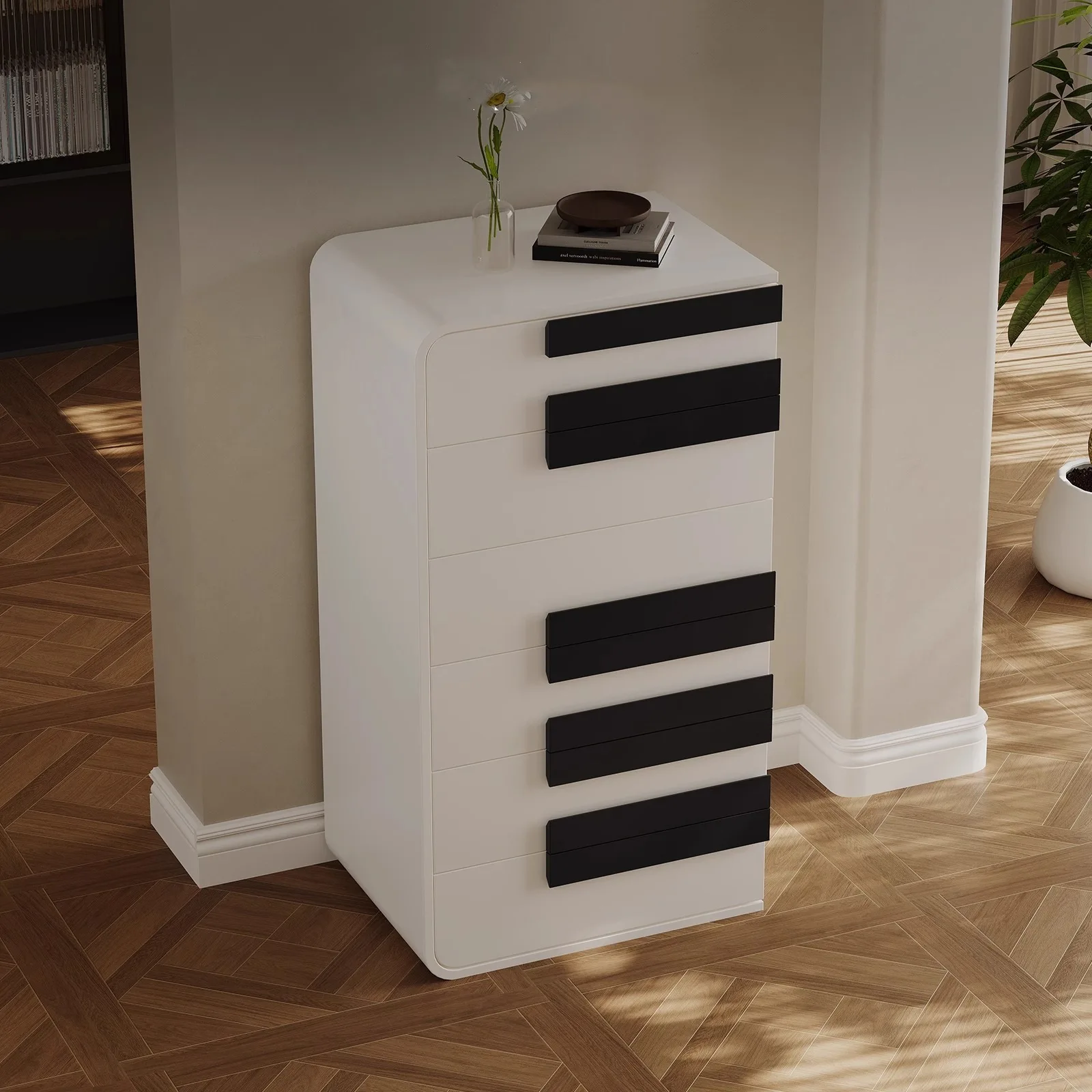 Minimalistyczna włoska szafka z litego drewna z siedmioma szufladami, kreatywna szafka ścienna do salonu, designerska szafka do przechowywania, duża szafka do sypialni o dużej pojemności.