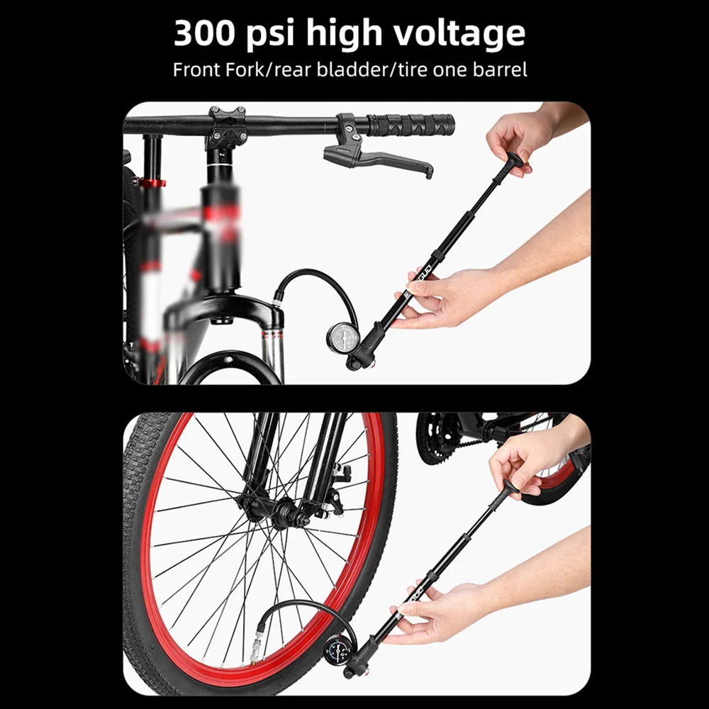 300PSI Bicycle Air Pump High Pressure MTB Bike Shock Pump With Presta Valve Gauge for Front Fork Rear Suspension