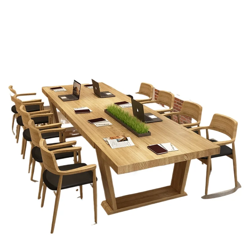

Solid wood conference table Log large board Bookstore Reading desk Company staff Desk Meeting guests
