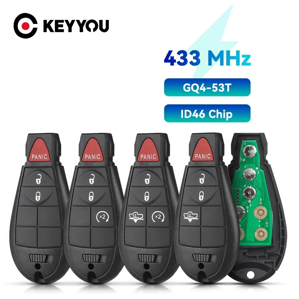 KEYYOU-mando a distancia para coche, llave con Chip ID46 de 433MHz, para Dodge RAM, Jeep, Cherokee, Sport, KL, Chrysler, Town y Country, 2014 +