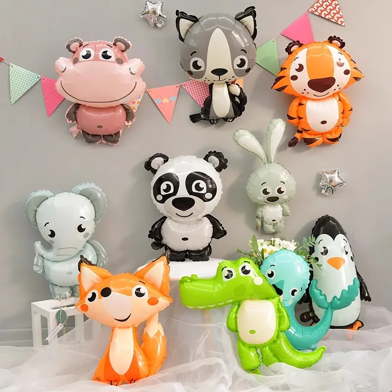 Q-version Animal Foil Balloons Lion Tiger Bear Fox Rabbit Panda Zoo Theme Baby Shower Birthday Party Decorations view 2