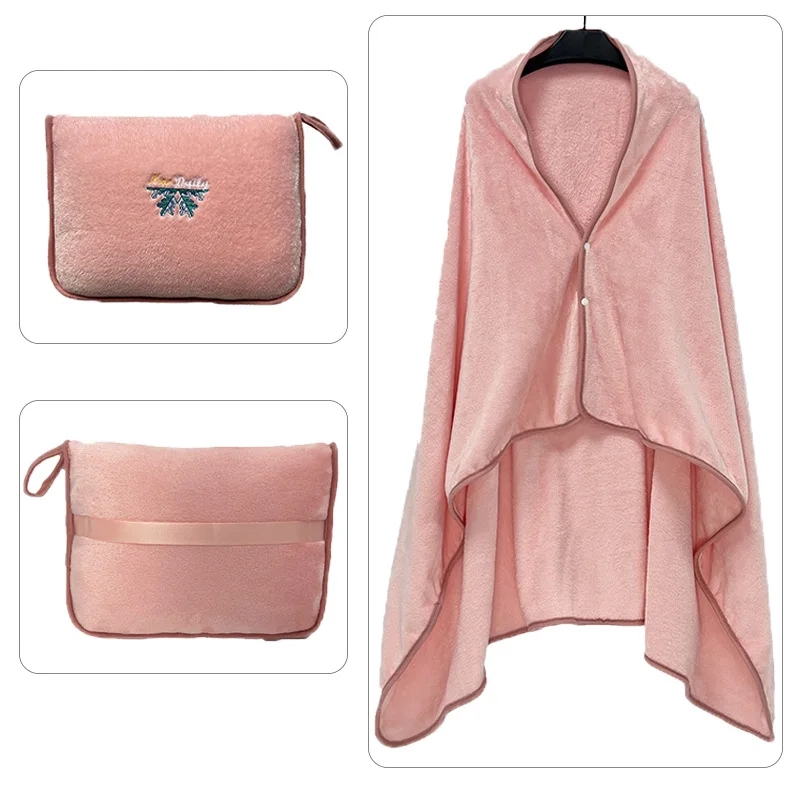 Flannel Shawl Blanket Multifunctional Travel Pillow Foldable Cape Warm Plush Jacket Dual-purpose Clothes Office Nap Lightweight