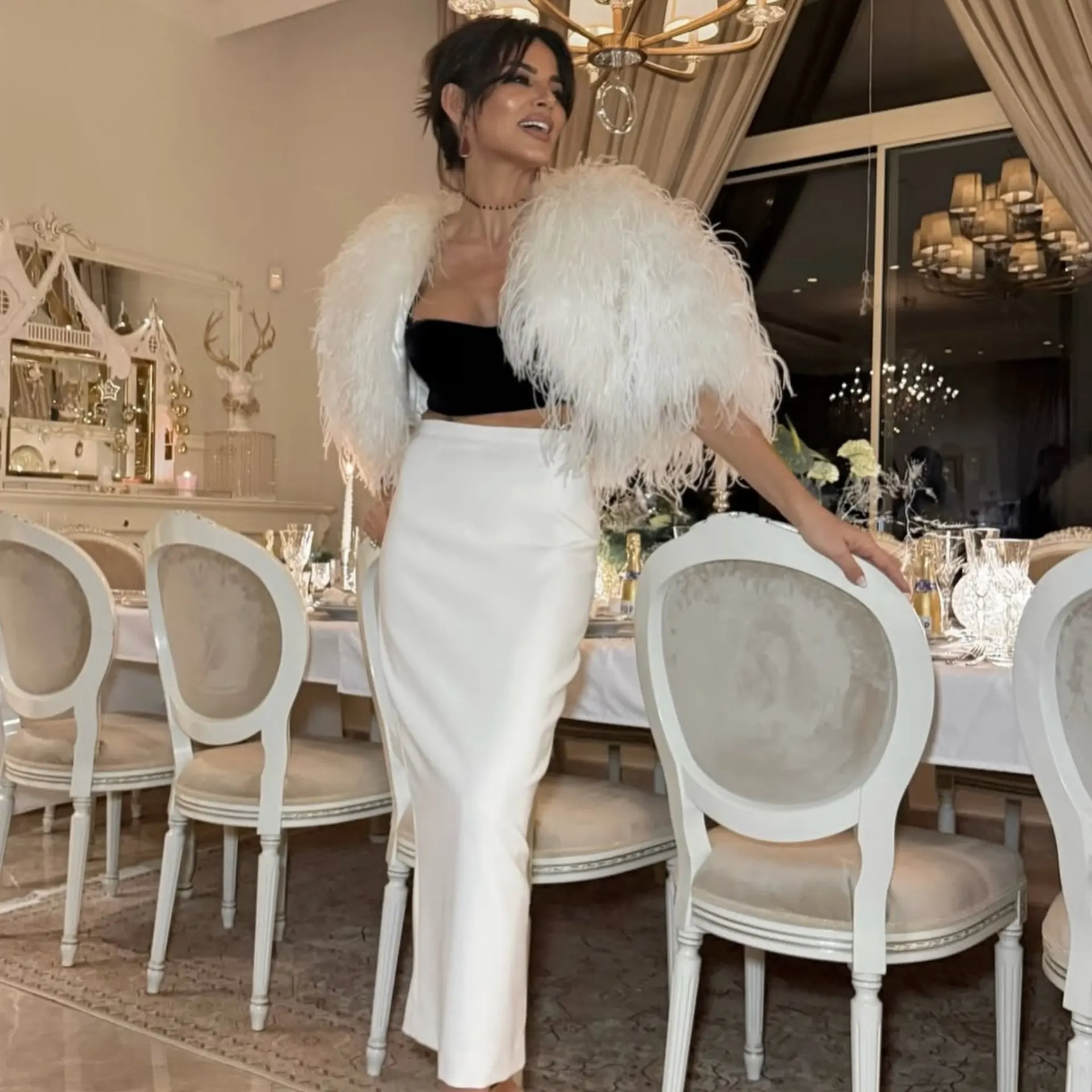 Luxury White Satin High Waist Pencil Skirt – Elegant Midi Length Women’s Formal Birthday Party Skirt Formal Event Custom Made