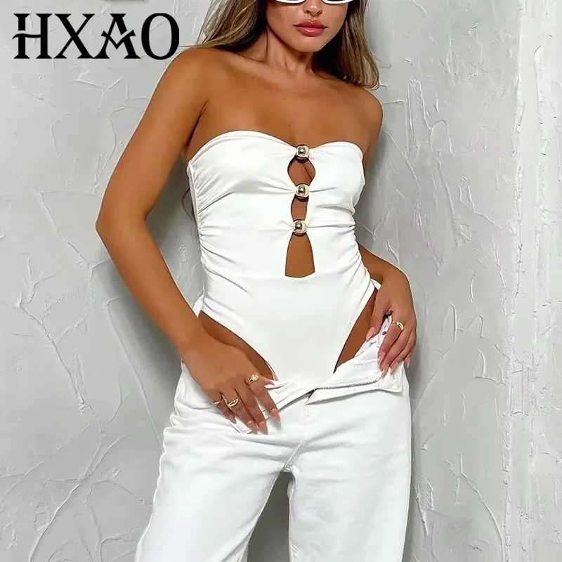 HXAO 섹시 여성 오프숄더 화이트 바디 여성 컷아웃 블랙 바디수트 여성 여름 원피스 백리스 바디콘 수영복