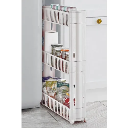 Hanedanev 3 Layer Arrangement Storage Unit White Wheel Kavanozluk