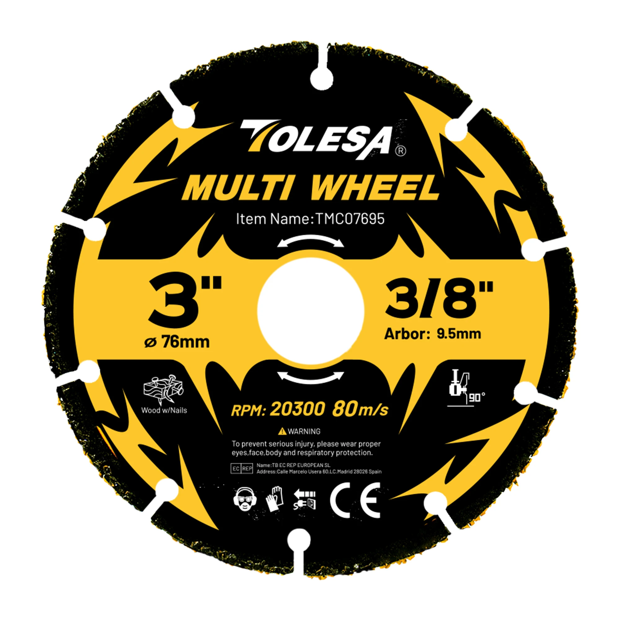 TOLESA 1 Stück Hartmetall-Trennscheibe 3 Zoll 76mm Trennscheibe für Winkelschleifer zum Schneiden von Holz, Holz mit Nägeln, Kunststoff, Trockenbau